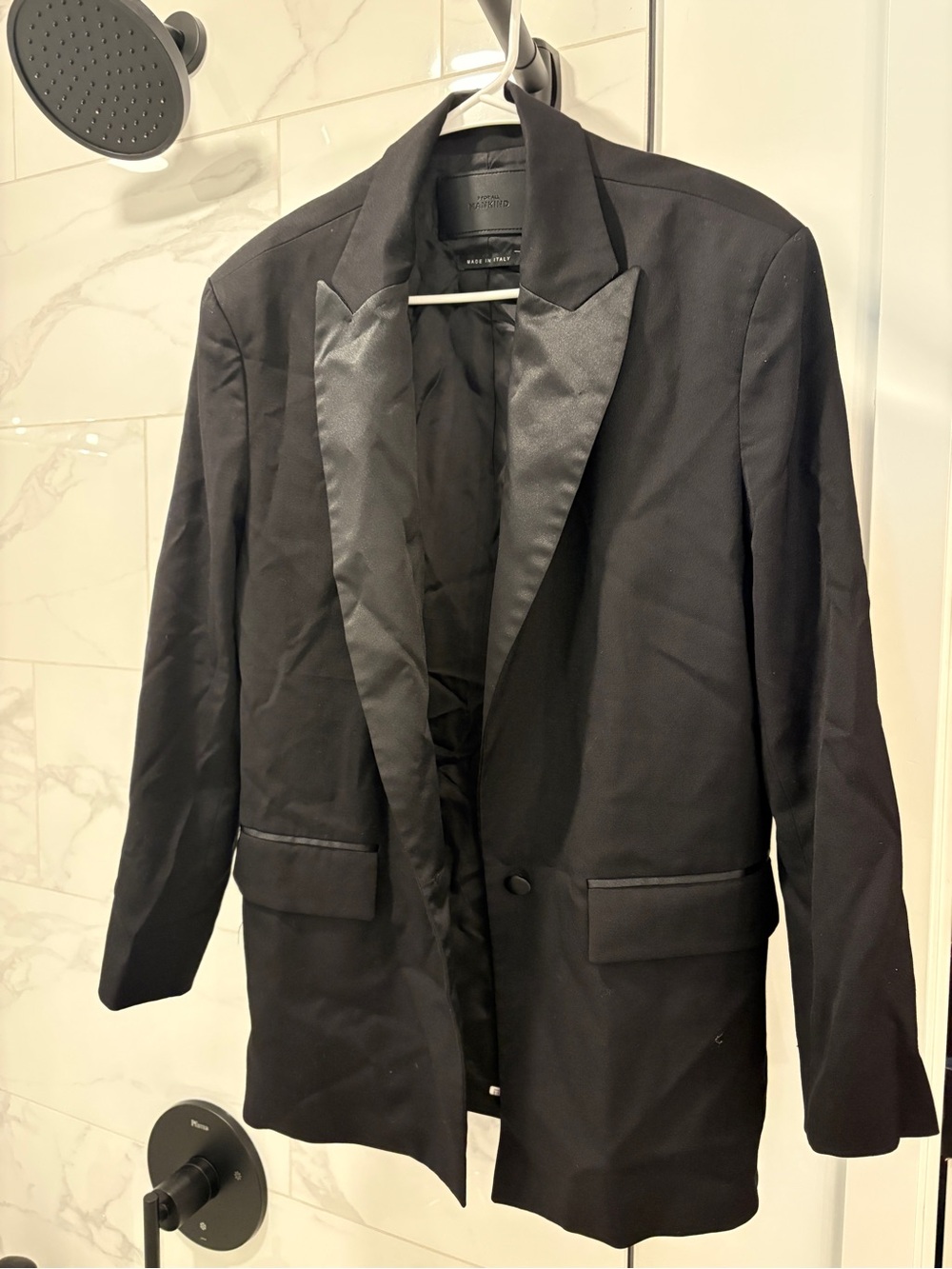 7 For All Mankind Black Satin Lapel Tuxedo Jacket